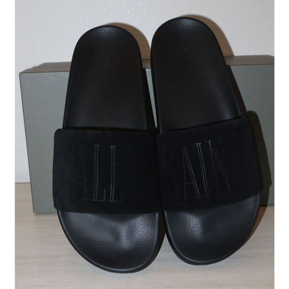 ALLSAINTS 34ZM0180 Men's Sz 10M Black Sunland Suede Slide Sandals - Picture 4 of 7